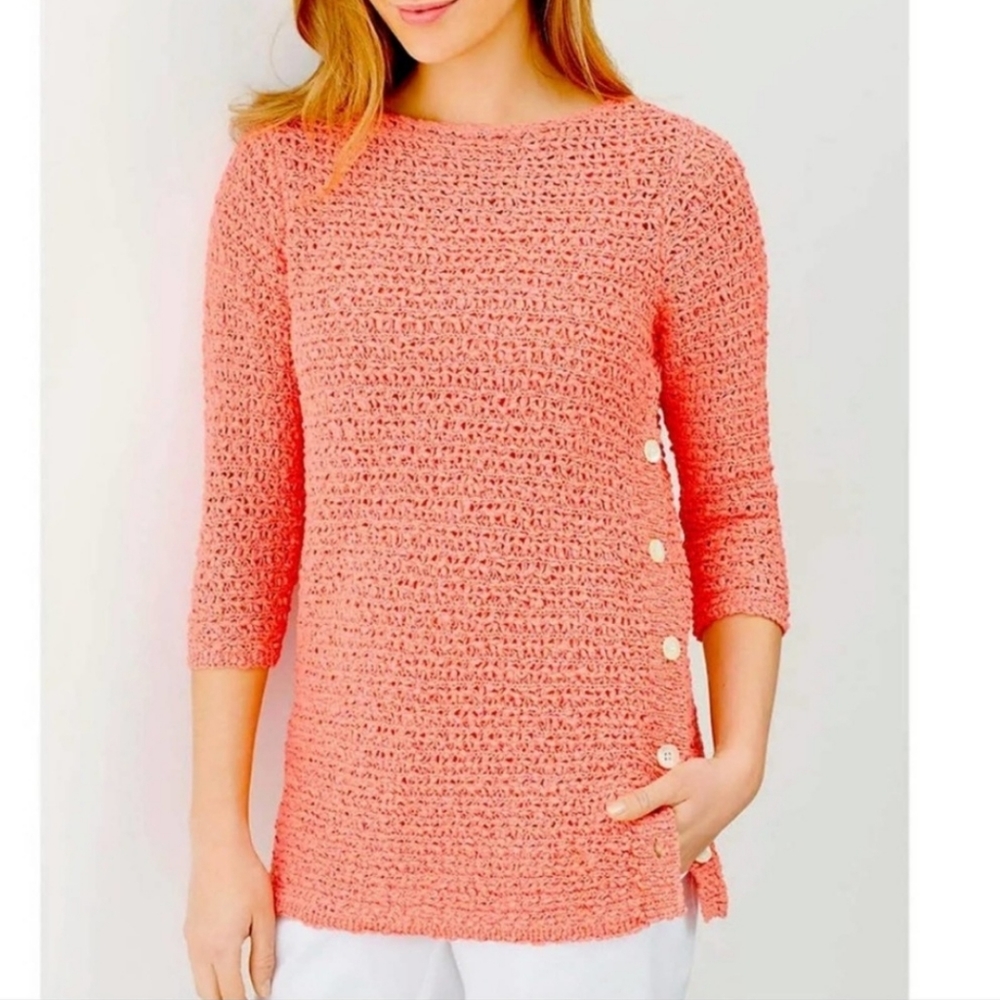 J.Jill Open-Stitch Side Button Sweater - Shrimp (… - image 1
